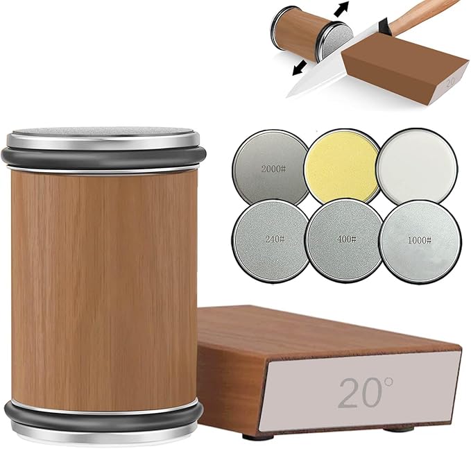 Rolling Knife Sharpener Kit, Rolling Knife Sharpener with 4 Diamond & 2 Corundum Discs,15 & 20 Degree Magnetic Angle for Kitchen Knives,Work Sharp Kitchen Knife Sharpener (SET-B)