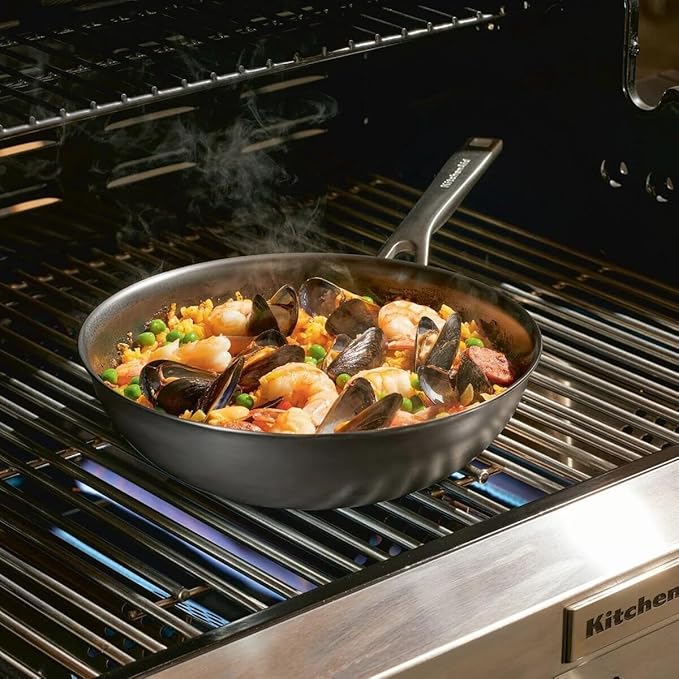 KitchenAid NITRO Carbon Steel Stir Fry Pan/Wok, Stainless Steel Handle, Compatible with All Cooktops, 10 Inch - Black