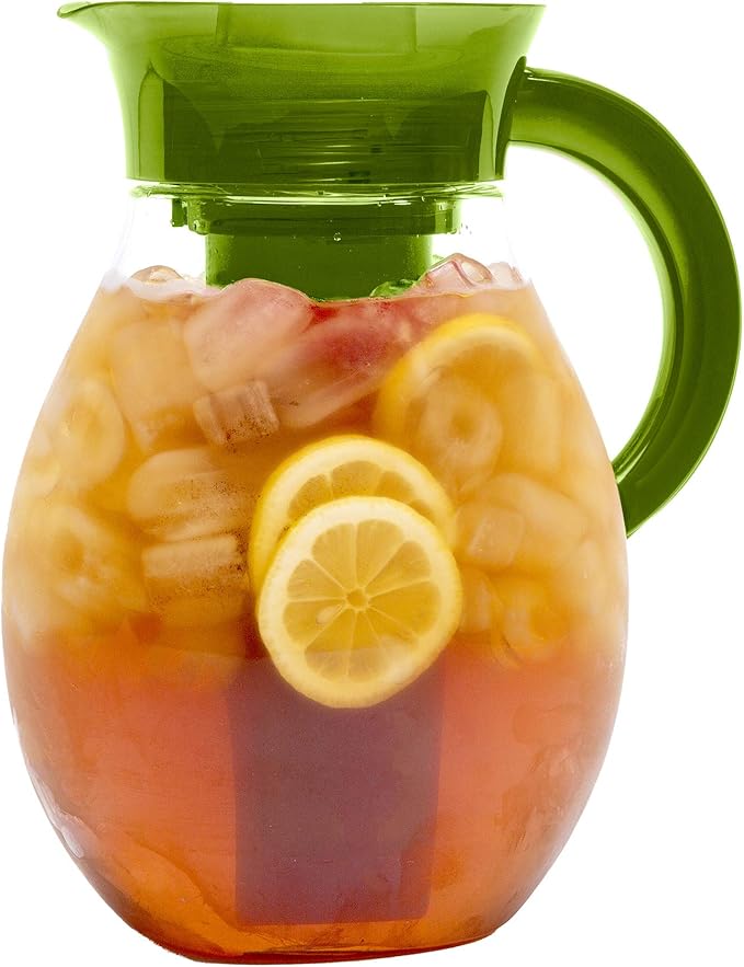Primula The Big Iced Tea Maker and Infuser, Plastic Beverage Pitcher with Leak Proof, Airtight Lid, Fine Mesh Reusable Filter, Made without BPA, Dishwasher Safe, Green