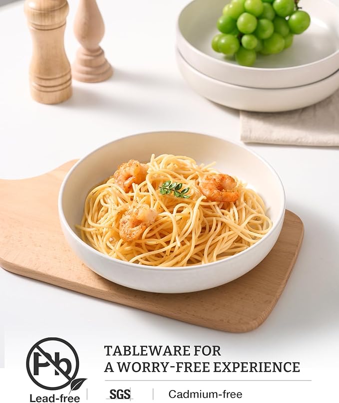 famiware Milkyway Pasta Bowls Set of 4, 8.5" Large Salad Bowls, Double Reactive Glaze, Sturdy & Stackable, Ideal for Housewarming, Festivals, Matte White