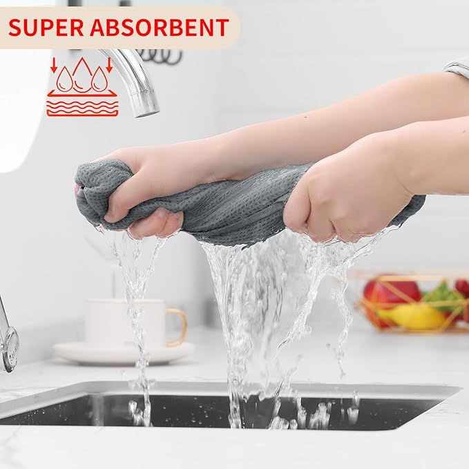 Homaxy 100% Cotton Waffle Weave Kitchen Dish Towels, Ultra Soft Absorbent Quick Drying Cleaning Towel, 13 x 28 Inches, 4-Pack, Grey