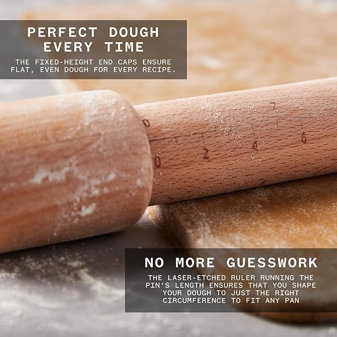 Milk Street Adjustable Rolling Pin – Precision Beechwood Dough Roller with Removable Height Guides & Laser -Etched Ruler – 23" Length for Cookies, Pie Crusts & Pasta