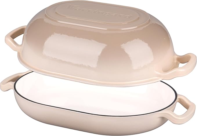 Enameled Cast Iron Sourdough Bread Oven, Dutch Oven, Loaf Cast Iron Bread Pan for Homemade Bread Baking, Meatloaf Pan with Lid, 7QT, Latte