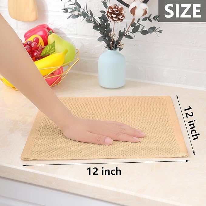 Homaxy 100% Cotton Waffle Weave Kitchen Dish Cloths, Ultra Soft Absorbent Quick Drying Dish Towels, 12 x 12 Inches, 6-Pack, Apricot