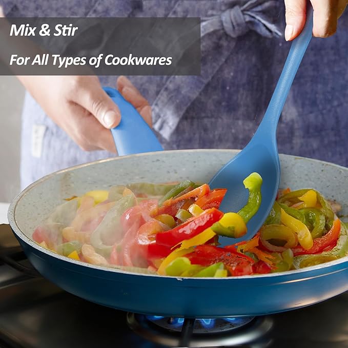 Silicone Spoons for Cooking - Extra Large Kitchen Spoons for Mixing, Serving, & Stirring - 600°F Heat-Resistant Non Stick Utensils Ladle & Skimmer- Dishwasher Safe, Starry Blue