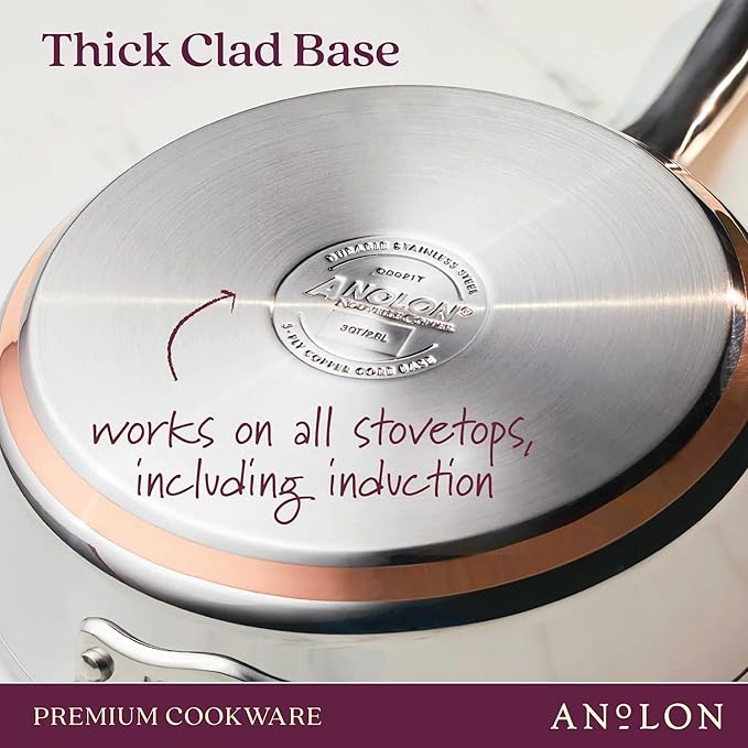 Anolon Nouvelle Stainless Stainless Steel Frying Pan / Fry Pan / Stainless Steel Skillet with Lid - 12 Inch, Silver