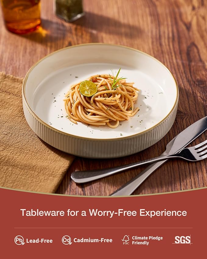 famiware Star 8.25" Pasta Bowls, Large Dinner Bowls Set of 6, Salad Bowl Plates, Shallow Bowls for Eating, White