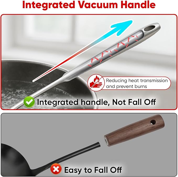 Newness 9 Pcs Cooking Utensils Set, 304 Stainless Steel Kitchen Utensils Set, Metal Kitchen Accessories, Include Soup Ladle, Slotted Skimmer Spoon, Spaghetti Spoon and Spatula, Dishwasher Safe