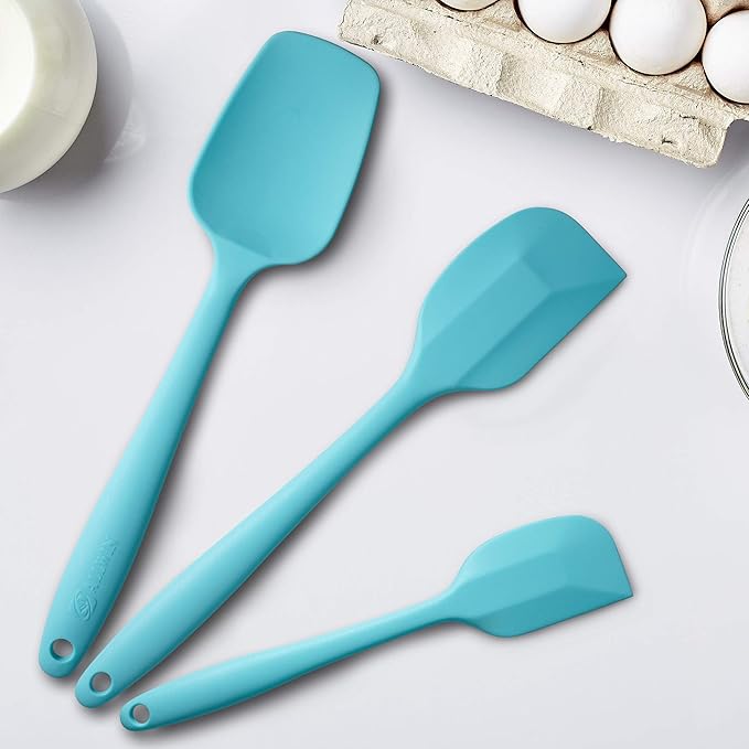 Silicone Spatula 3-piece Set, Ergonomic Handle High Heat-Resistant Spatulas, Non-stick Rubber Spatulas with Stainless Steel Core, Light Blue