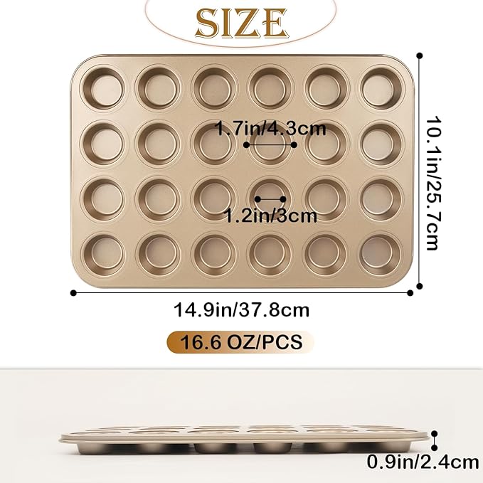 Nsmykhg 24-Cup Nonstick Mini Cupcake & Muffin Pans - Carbon Steel Baking Pans, 3 Pack, Durable Muffin Tin, Easy to Clean, Perfect for Baking Cupcakes & Mini Muffins, Oven Safe, BPA-Free