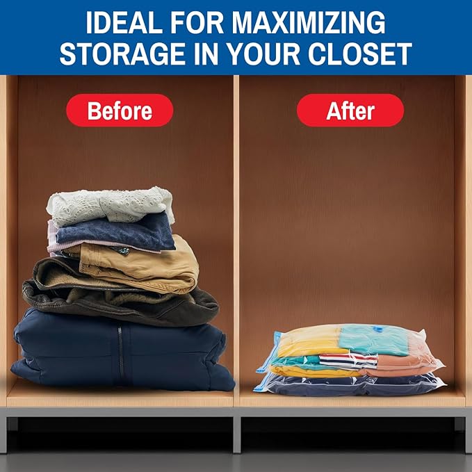 8 Pack Small Vacuum Storage Bags for Comforters, Blankets & Clothes – Vacuum Sealed Compression Bags with Hand Pump – Space Saver Storage Bags for Bedding, Moving, Travel & Organization