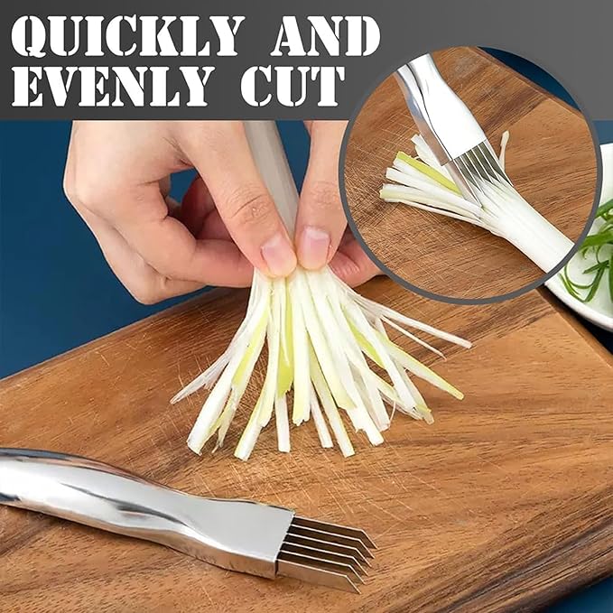 Shred Silk The Knife, 2025 Upgrade Green Onion Cutter Stainless Steel Chopped Kitchen Slicing Tool Cutter for Vegetables Onion Garlic, Multifunctional Kitchen Food Vegetable Cutter (2Pack)
