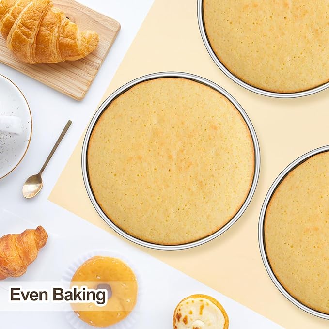 Homikit Round Cake Pan Set of 3, 9-Inch Stainless Steel Cake Tins Bakeware for Baking Layer Smash Birthday Cake，Oven, Pressure Cooker & Dishwasher Safe