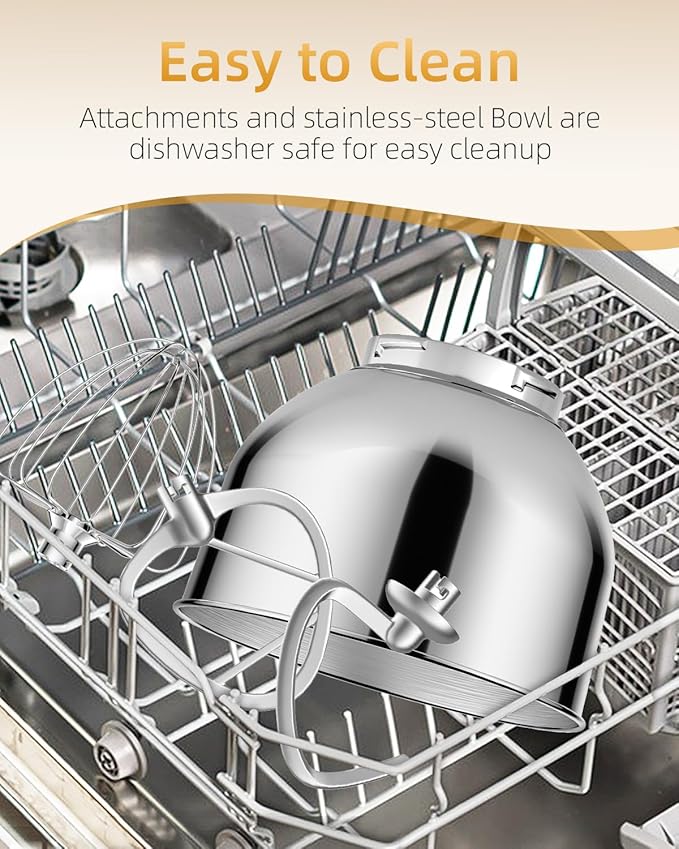 Facelle Tilt-Head Stand Mixer, 5QT+6QT Stainless Steel Two Bowls, 10 Speeds Kitchen Electric Food Mixer with Egg Whisk, Dough Hook, Beater, Dishwasher-Safe Attachment, Ideal Gift for Mom