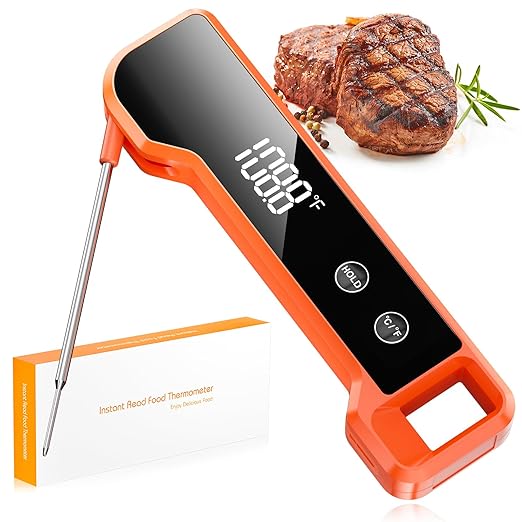 Meat Thermometer Digital Instant Read Food Thermometer for Cooking, Waterproof Kitchen Thermometers with Backlight, Magnet, Auto-Rotating, BBQ Thermometer for Grill Smoker Oil Fry Candy Thermometer