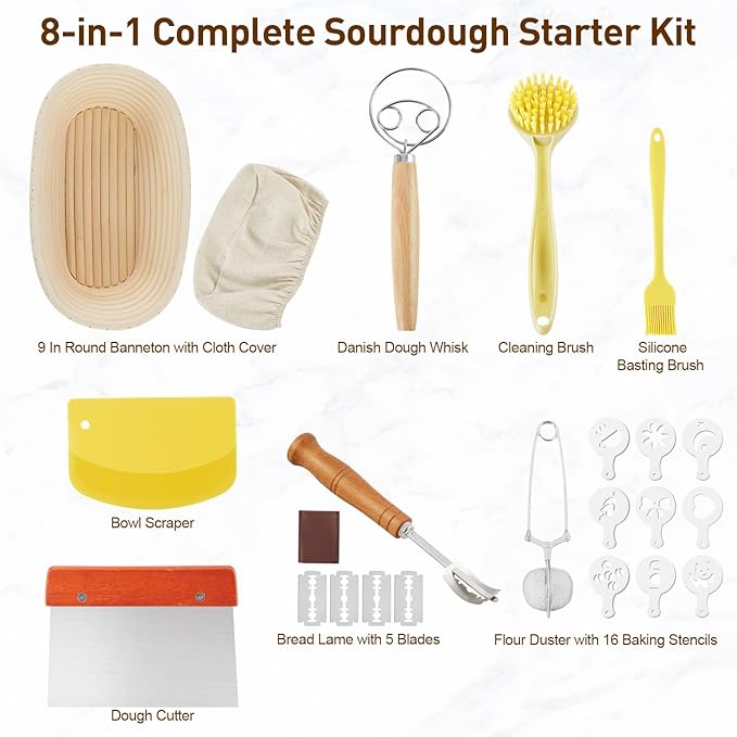 Banneton Bread Proofing Basket with 10 Inch Oval Bread Proofing Basket, Sourdough Banneton Basket for Artisan Baking, Sourdough Starter Kit & Sourdough Bread Baking Supplies for Home Bakers