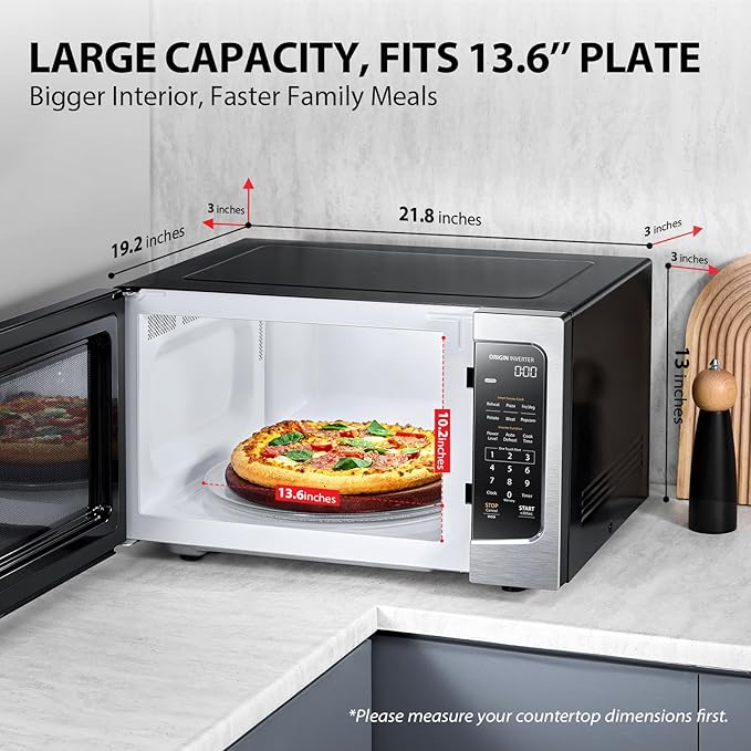 TOSHIBA ML-EM45PIT(SS) Countertop Microwave Oven with Inverter Technology, Kitchen Essentials, Smart Sensor, Auto Defrost, 1.6 Cu.ft, 13.6" Removable Turntable, 33lb.&1250W, Stainless Steel
