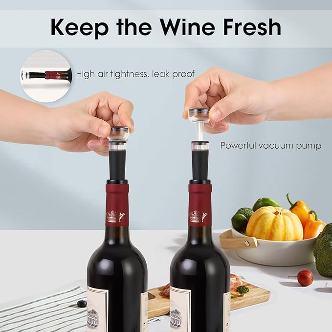 Beneno Multifunctional Wine Bottle Opener Gift Set - Wing Corkscrew, Foil Cutter, Vacuum Stopper & Aerator Pourer, Perfect for Wine Lovers Man Woman, Silver Set