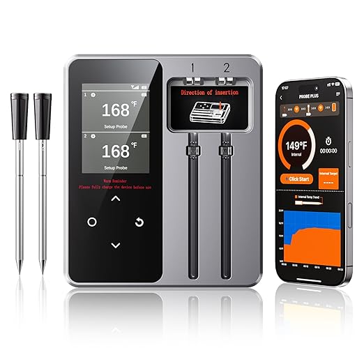 Wireless Bluetooth Meat Thermometer - 2 Probes & App Control, Birthday Gifts for Men, Smart Digital Thermometer for Cooking, Oven, Smoker, BBQ, Grill
