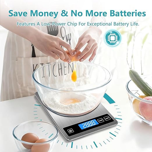 Food Scale, Digital Kitchen Scale 22lb/10kg Steel and Tempered Glass with 1g/0.1oz Precision, Tare & 10 Units, LCD Display for Baking, Cooking, Meal Prep, Coffee, Postage Silver