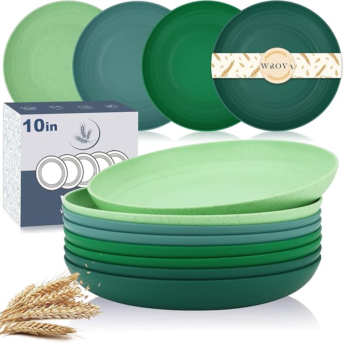 Wheat Straw Plates - 10 Inch Unbreakable Dinner Plates Set of 8 - Modern Dinnerware Dishes Dishwasher & Microwave Safe-Lightweight Plates for kitchen,camping (Forest Series)