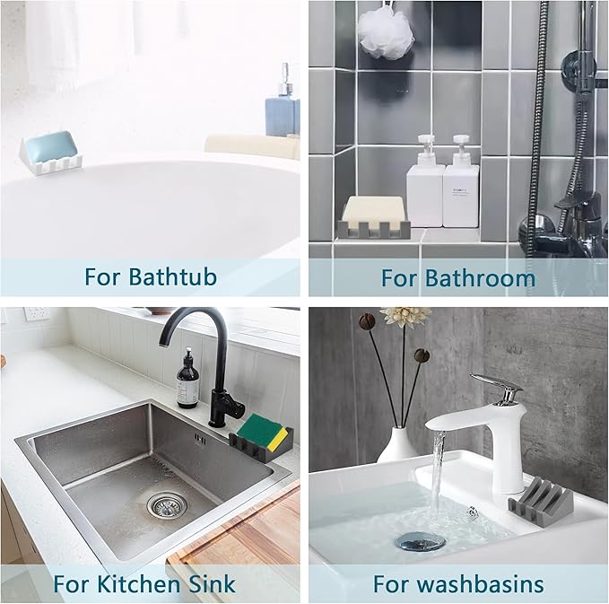 Self Draining Soap Dish,Silicone Suction Cup Soap Holder, Bathroom Soap Dish for Bar Soap,Can Extend Soap Life,Bathroom, Bath Tub, Kitchen Sink (3, White)