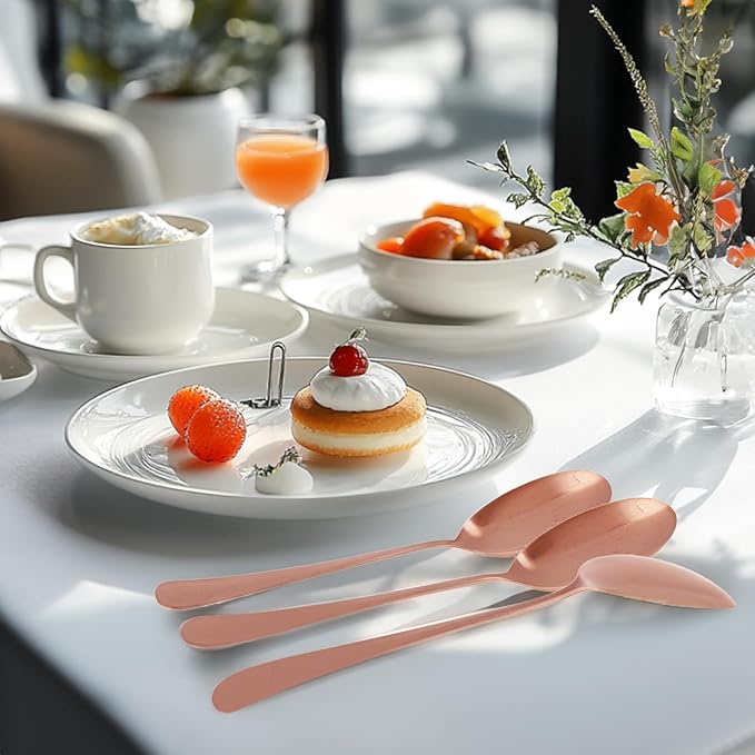 12PCS Stainless Steel Serving Utensils Sets with 8 Large Serving Spoons,4 Serving Tongs,Rose Gold Serving Utensills Sets for Buffet Catering Banquet Party (Rose Gold)