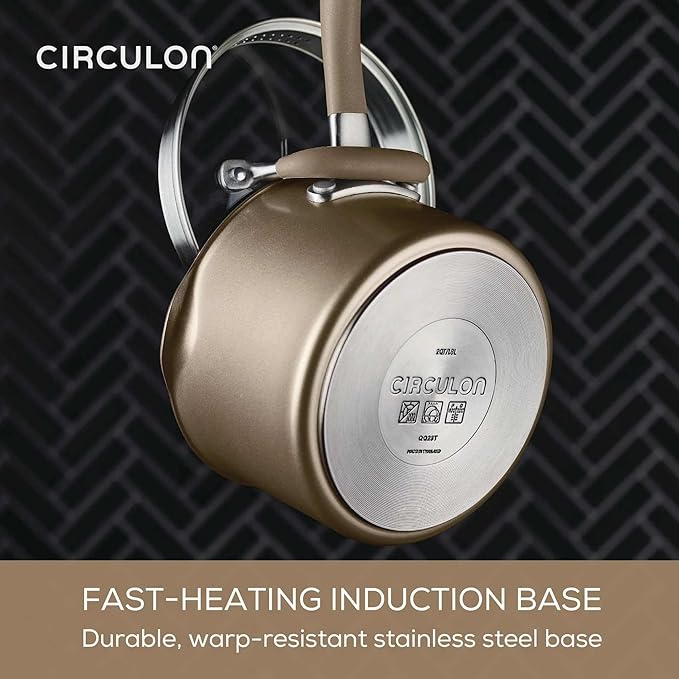 Circulon A1 Series with ScratchDefense Technology Nonstick Induction Pots and Pans, Metal Utensil Safe, Includes Splatter Guard, Slotted Turner and Silicone Trivets, 10 Piece Cookware Set - Champagne