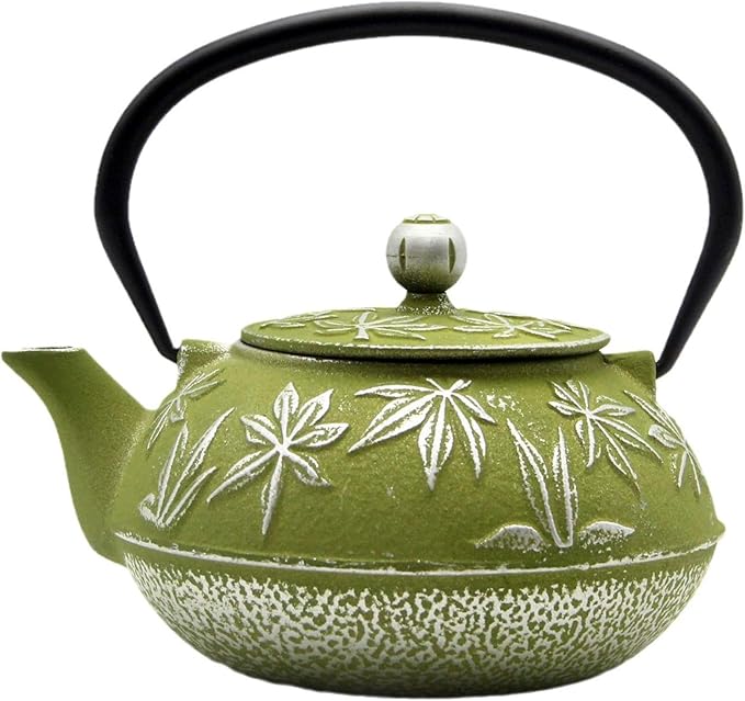 Cast Iron Teapot Tea Kettle with Stainless Steel Infuser for Stovetop Safe Coated with Enameled Interior Japanese Tetsubin with Maple Leaves Pattern(30.4oz/900ml) (Color-2)