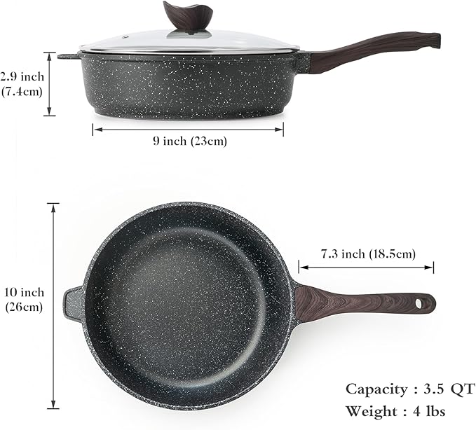 Kordisen Nonstick Deep Frying Pan with Lid, 10 Inch Non Stick Skillet, Saute Pan for Cooking, Healthy Induction Cookware, PFOA Free