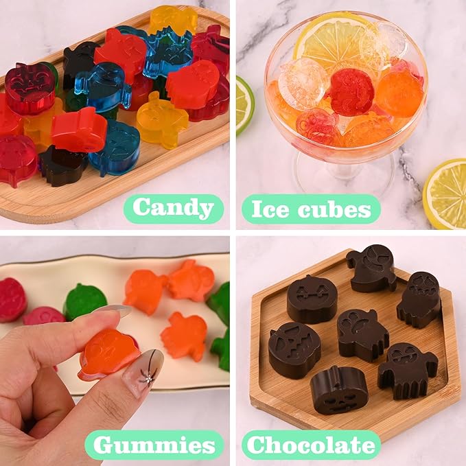 Actvty Halloween Candy Mold Silicone Chocolate Molds, 4 Packs Pumpkin Molds and Ghost Molds for Making Chocolate, Jelly, Gummy, Snack, Wax Melt, Ice Cubes, Cake Decor
