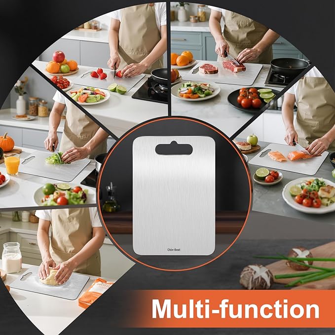 Titanium Cutting Boards For Kitchen, Double-Sided Food-Grade Kitchen Stainless Cutting Board, Non-Toxic & Non-Slip, Dishwasher Safe, Ideal For Indoor, Outdoor, Camping & Bbq Parties, S 11.5" * 8"