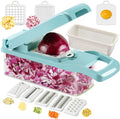Ourokhome Vegetable Chopper Onion Cutter, 12 in 1 Professional Mandoline Slicer for Kitchen, Multifunctional Food Chopper for Potato, Tomato, Veggie with Strainer Basket, 8 Blades, Blue