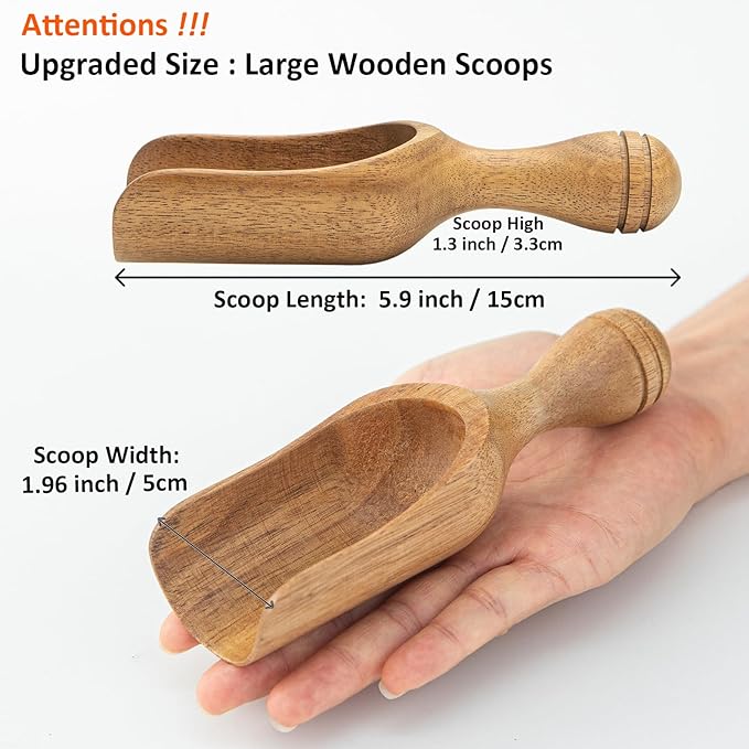 Large Coffee Scoops Shovel,Large Ground Coffee Scoop 3PCS Big Wooden Scoops for Jars 5.9″ Acacia Measuring Spoons for Coffee, Kitchen Scoop for Tea,Coffee, Powder, Bath Salts,Laundry -Multifunctional