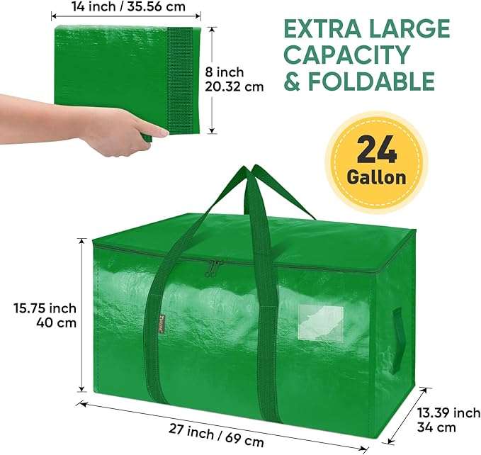 BALEINE 4-Pack Oversized Moving Bags with Reinforced Handles, Heavy-Duty Storage Tote for Clothes, Moving Supplies (Light Green, 4-Pack)
