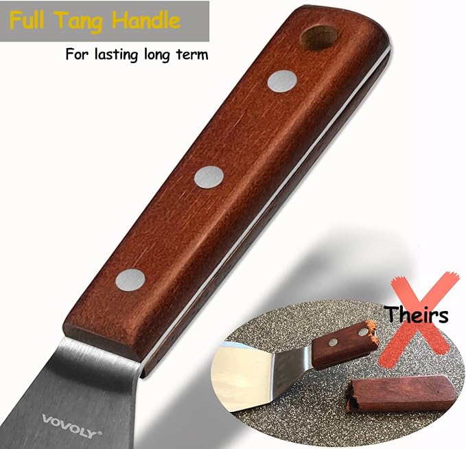 Professional Metal Spatula for Cast Iron Skillets and Flat Top Grills, Full Tang Wooden Handle, Thick Stainless Steel Blade, Smash Burger Spatula Turner for Flipper, Cooking, BBQ, 4.7 x 2.7 Inch