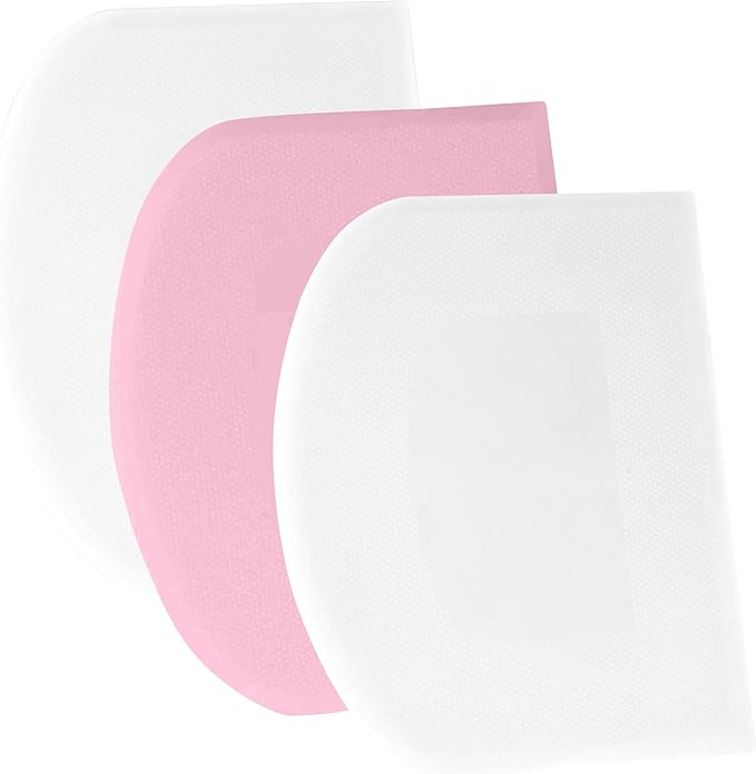 SURDOCA Dough Bench Scraper - 3P 5.9x4.3" Plastic Flexible Bowl Scraper, Sharp Edge & Angles Cake Scraper. Non-Slip Bakeware Decorating Tools Sculpting & Modeling Tools - White+Pink+White