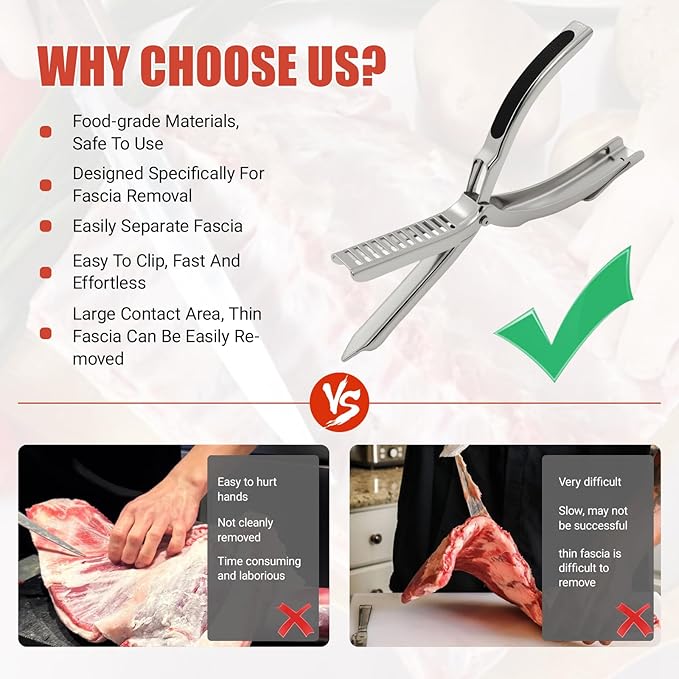 BBQ Rib Skinner & Membrane Remover - Ergonomic Rib Prep Tool with Boning Tongs, Stainless Steel Non-Slip Grip, Dishwasher Safe BBQ Grilling Accessory