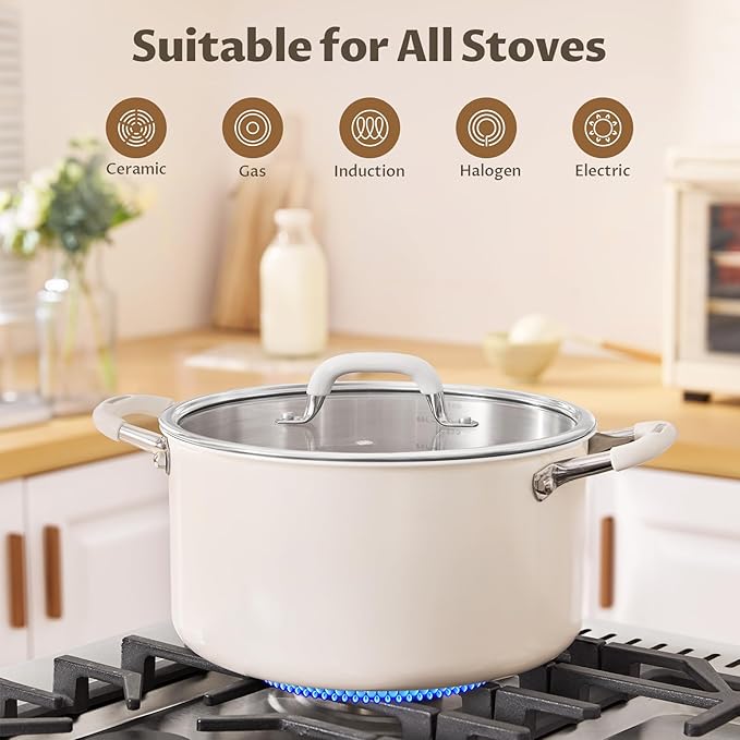 8 Quart Tri-Ply Stainless Steel Stock Pots with Lid, BEZIA Induction Soup Pot with Lid, Large Kitchen Cooking Pots with Silicone Handle, Compatible with All Cooktops, Free of PTFE/PFOA/PFOS