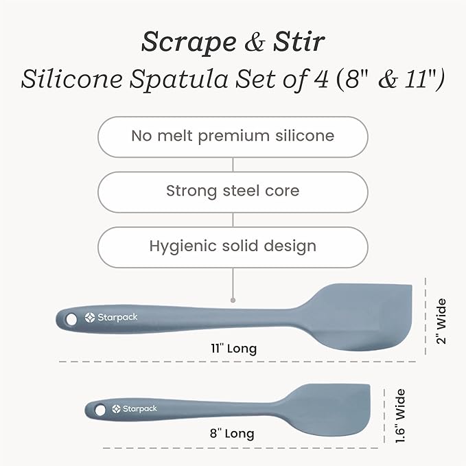 StarPack 'Scrape & Stir' Silicone Spatula Set (4 Pcs) - Heat Resistant Spatula Set 600°F - Food Grade Kitchen Spatulas - Nonstick Silicone Baking & Cooking Spatulas - Rubber Turner Set for Kitchen Use