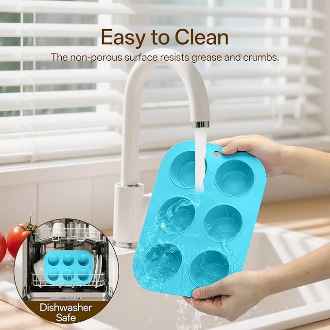 2 Pack Silicone Muffin Pan for Baking, Regular Size Nonstick Cupcake Pan, 6-Cup Silicone Muffin Tin BPA Free Dishwasher Safe, Great for Muffin Cupcake Brownie Egg Tart