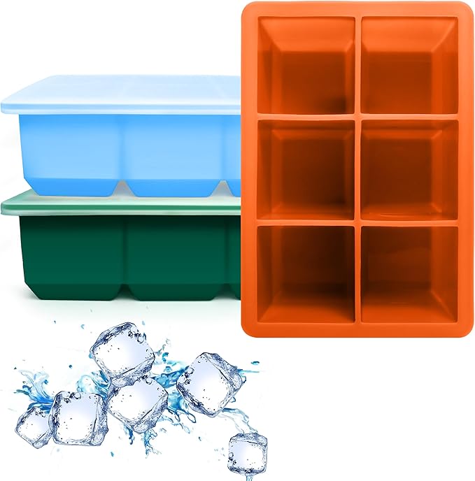 Silicone Ice Cube Trays 3 Pack - Large Size Silicone Ice Cube Molds with Leak Proof Removable Lid Square Ice Cube Tray And BPA Free for Cocktail,Whiskey, Stackable Flexible Ice