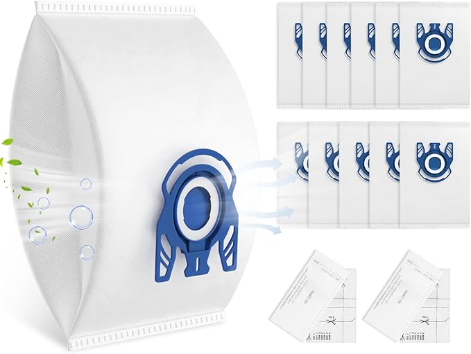 12 Pack 3D Airclean GN Vacuum Bags Compatible with Miele Classic C1, Complete C1, Complete C2, Complete C3, S227 S240, S270, S400, S2, S5, S8 Series Canister Vacuum Cleaner