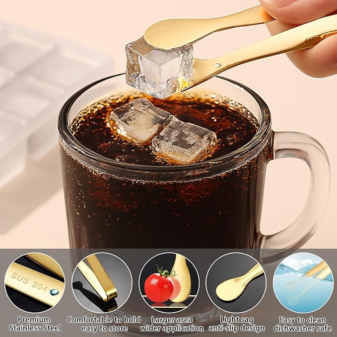 8PCS Gold Mini Metal Tongs, 4.3" Stainless Steel Tiny Tong, Small Kitchen Accessories for Serving Food, Ice, Sugar Cube, Salad, Toaster, Desserts
