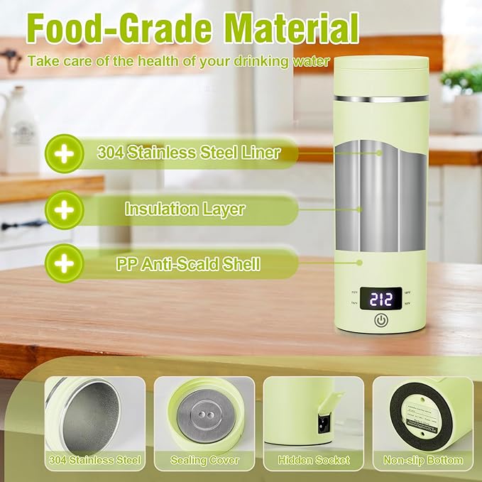 Travel Electric Kettle Portable Mini Kettle,Small Hot Water Boiler with 4 Temperature Settings,304 Stainless Steel,Fast Boiling Water with Auto Shut-Off and Boil Dry Protection,400ml (Green, 400ML)