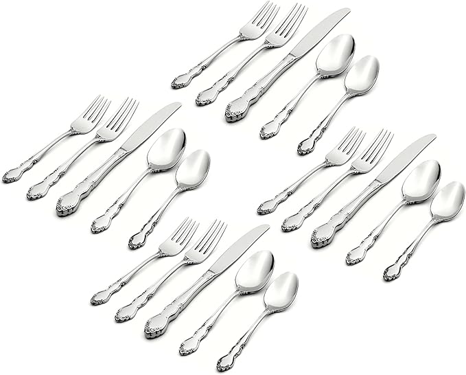 Oneida 2766020AL20 Dover 20-Piece Fine Flatware Set, Service For 4, Mirror Finish
