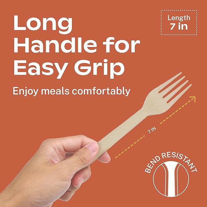 CORAL Light Brown 100% Compostable Silverware Set 340 Pieces - Heavy Duty 160 Forks, 120 Spoons, 60 Knives Bulk - Break Resistant with Smooth Edges, Ocean Friendly Alternative to Plastic Utensils