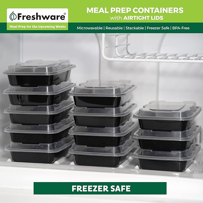 Freshware Meal Prep Containers [15 Pack] 1 Compartment Food Storage Containers with Lids, Bento Box, BPA Free, Stackable, Microwave/Dishwasher/Freezer Safe (28 oz)