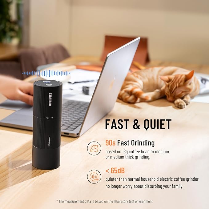 STARESSO Discovery Ⅱ PLUS Portable Electric Coffee Grinder - Low Noise, USB Rechargeable, Adjustable Grind Settings, Easy Cleaning for Espresso, French Press, Pour-Over, Cold Brew