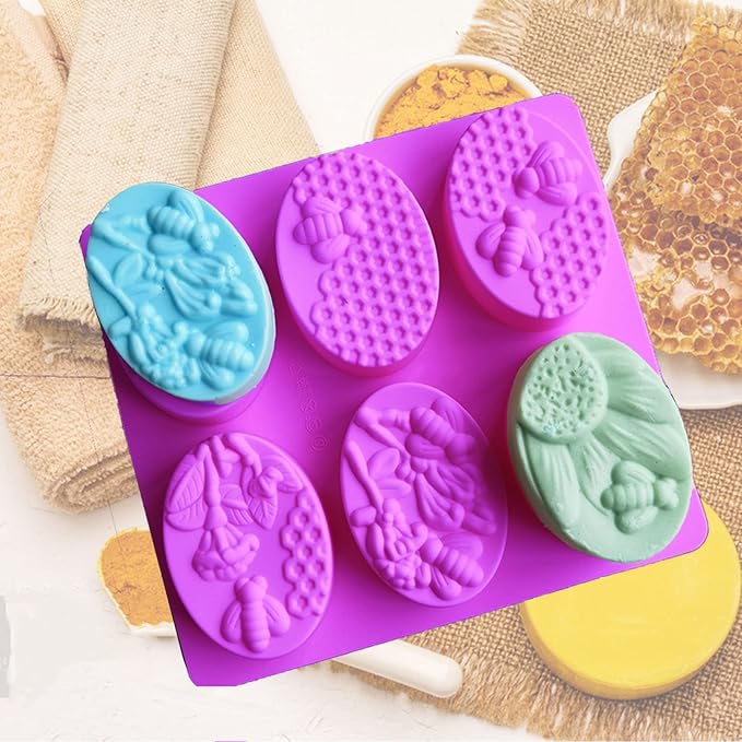 3D Bee Soap Molds 2pcs 6 Cavities Honeybee Silicone Soap Molds Honeycomb Soap Mold for Homemade Craft Soap